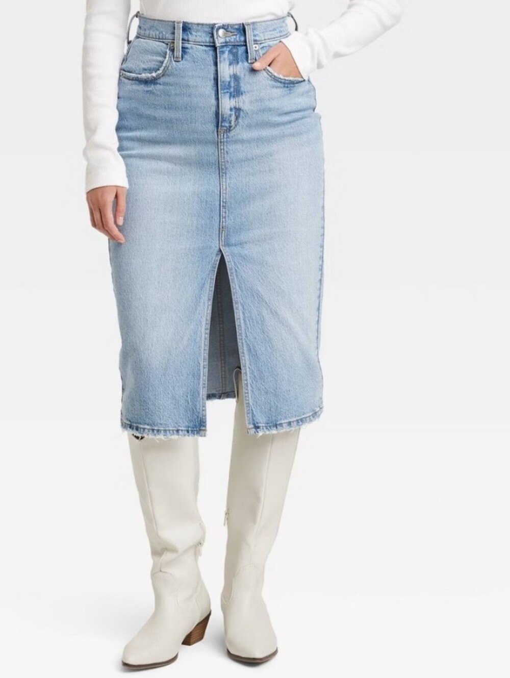 Women's High-Rise Denim Midi Skirt - Universal Thread Light Wash 10